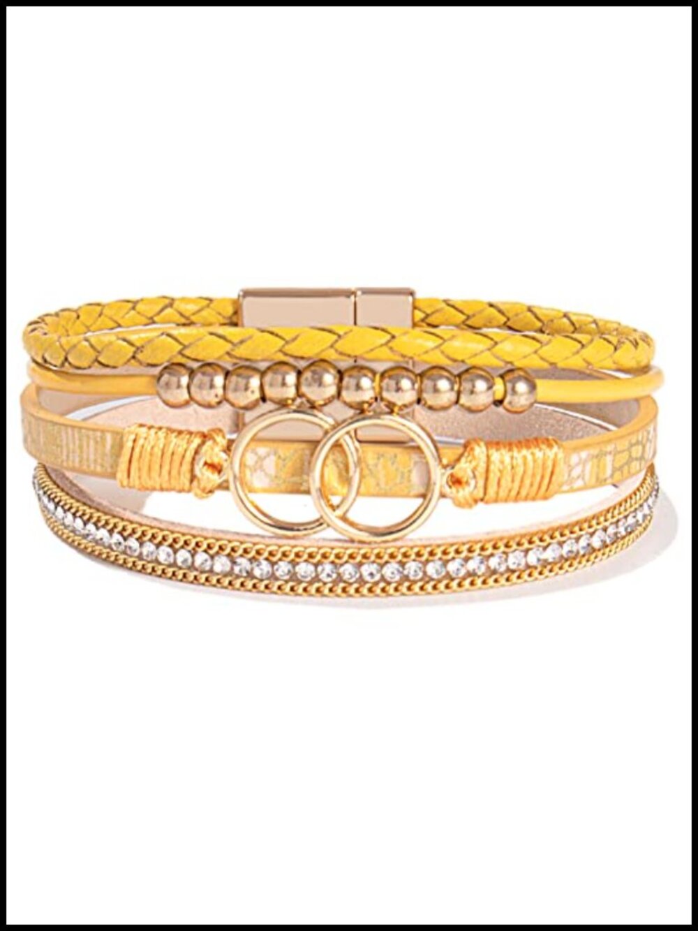 4-in-1 Boho Braided Leather Stackable Wrap Bracelet Infinity Charm Magnetic
